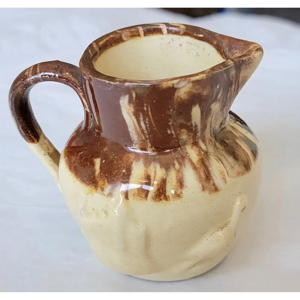 Antique 1901 King Edward VII Coronation Pitcher England Cream Brown Glazed Jug